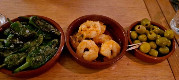 padrons, prawns, olives